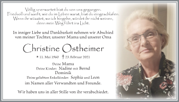 Traueranzeige von Christine Ostheimer von Allgäuer Zeitung, Füssen