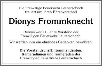 Traueranzeige von Dionys Frommknecht von Allgäuer Zeitung, Marktoberdorf
