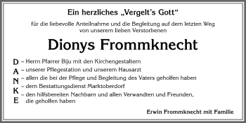 Traueranzeige von Dionys Frommknecht von Allgäuer Zeitung, Marktoberdorf