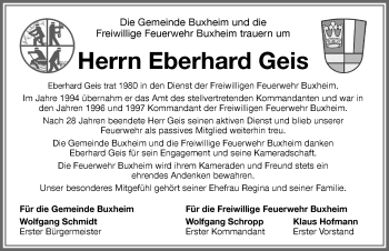 Traueranzeige von Eberhard Geis von Memminger Zeitung