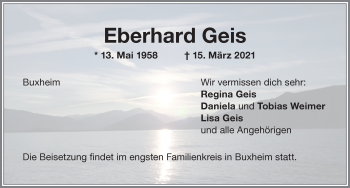 Traueranzeige von Eberhard Geis von Memminger Zeitung
