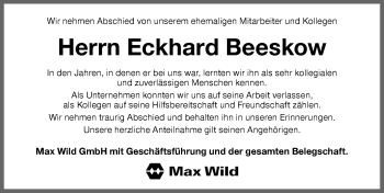 Traueranzeige von Eckhard Beeskow von Memminger Zeitung