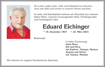 Traueranzeige von Eduard Eichinger von Allgäuer Zeitung,Kempten