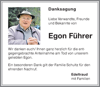Traueranzeige von Egon Führer von Memminger Zeitung