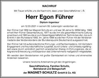 Traueranzeige von Egon Führer von Memminger Zeitung