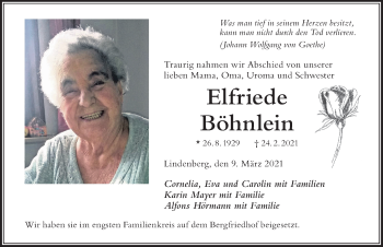 Traueranzeige von Elfriede Böhnlein von Der Westallgäuer