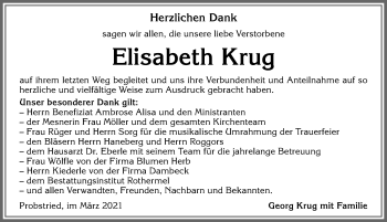 Traueranzeige von Elisabeth Krug von Allgäuer Zeitung,Kempten