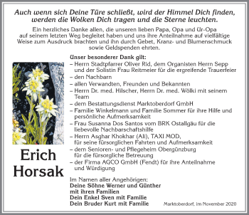 Traueranzeige von Erich Horsak von Allgäuer Zeitung, Marktoberdorf
