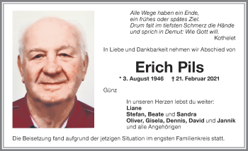 Traueranzeige von Erich Pils von Memminger Zeitung