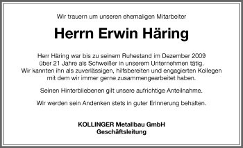 Traueranzeige von Erwin Häring von Memminger Zeitung