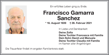 Traueranzeige von Francisco Gamarra Sanchez von Memminger Zeitung