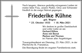 Traueranzeige von Friederike Kühne von Allgäuer Zeitung,Kempten
