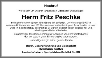 Traueranzeige von Fritz Peschke von Memminger Zeitung