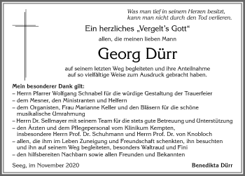 Traueranzeige von Georg Dürr von Allgäuer Zeitung, Füssen