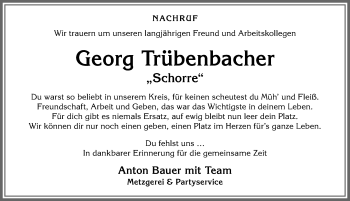 Traueranzeige von Georg Trübenbacher von Allgäuer Zeitung, Kaufbeuren/Buchloe