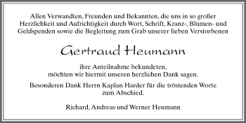 Traueranzeige von Gertraud Heumann von Allgäuer Zeitung, Marktoberdorf