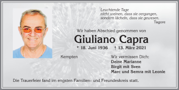 Traueranzeige von Giuliano Capra von Allgäuer Zeitung,Kempten