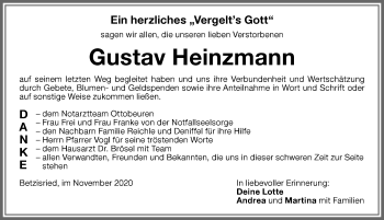 Traueranzeige von Gustav Heinzmann von Memminger Zeitung