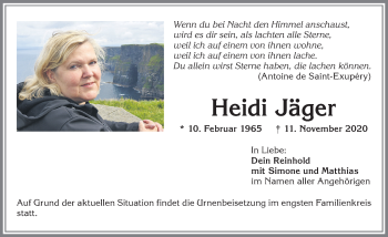 Traueranzeige von Heidi Jäger von Allgäuer Anzeigeblatt