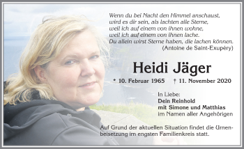 Traueranzeige von Heidi Jäger von Allgäuer Zeitung