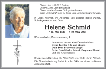 Traueranzeige von Helene Schmid von Allgäuer Zeitung