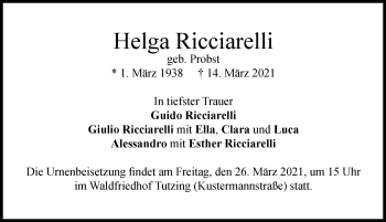 Traueranzeige von Helga Ricciarelli von Allgäuer Zeitung