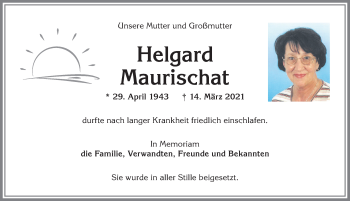Traueranzeige von Helgard Maurischat von Allgäuer Anzeigeblatt