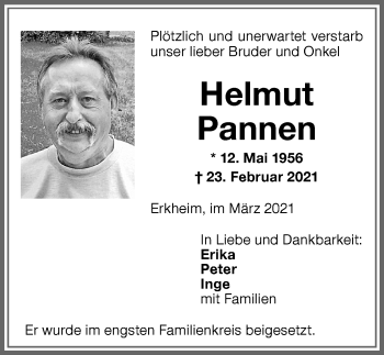 Traueranzeige von Helmut Pannen von Memminger Zeitung