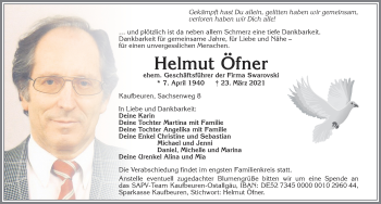 Traueranzeige von Helmut Öfner von Allgäuer Zeitung, Kaufbeuren/Buchloe