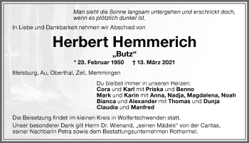 Traueranzeige von Herbert Hemmerich von Memminger Zeitung