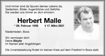 Traueranzeige von Herbert Malle von Memminger Zeitung