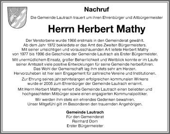Traueranzeige von Herbert Mathy von Memminger Zeitung