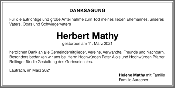 Traueranzeige von Herbert Mathy von Memminger Zeitung