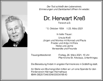 Traueranzeige von Herwart Kreß von Allgäuer Zeitung, Marktoberdorf