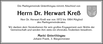 Traueranzeige von Herwart Kreß von Allgäuer Zeitung, Marktoberdorf