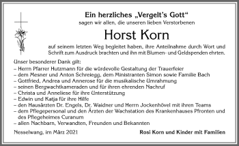 Traueranzeige von Horst Korn von Allgäuer Zeitung, Füssen