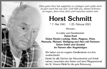 Traueranzeige von Horst Schmitt von Allgäuer Zeitung, Füssen