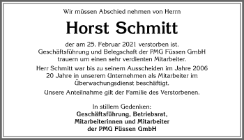 Traueranzeige von Horst Schmitt von Allgäuer Zeitung, Füssen