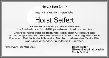 Traueranzeige von Horst Seifert von Allgäuer Zeitung, Füssen