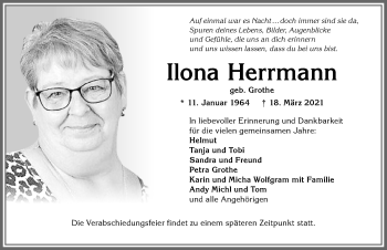 Traueranzeige von Ilona Herrmann von Allgäuer Zeitung, Kaufbeuren/Buchloe
