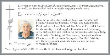 Traueranzeige von Ilse Heinzinger von Allgäuer Zeitung, Füssen