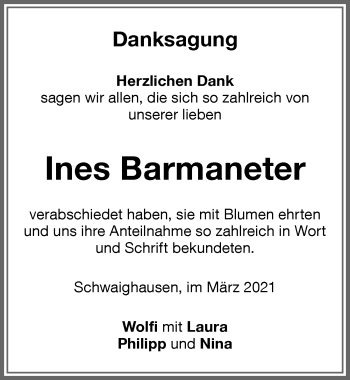 Traueranzeige von Ines Barmaneter von Memminger Zeitung