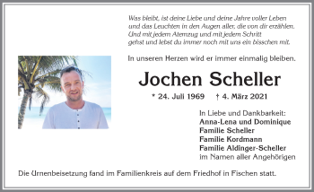 Traueranzeige von Jochen Scheller von Allgäuer Anzeigeblatt