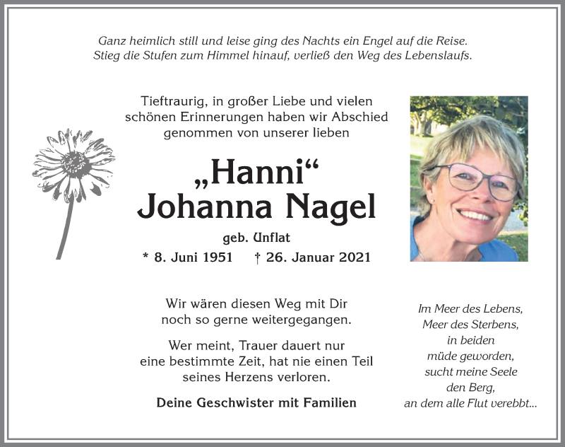  Traueranzeige für Johanna Nagel vom 06.03.2021 aus Allgäuer Anzeigeblatt