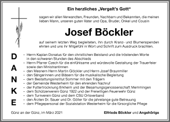 Traueranzeige von Josef Böckler von Memminger Zeitung