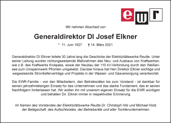 Traueranzeige von Josef Elkner von Allgäuer Zeitung, Füssen