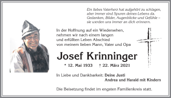 Traueranzeige von Josef Krinninger von Allgäuer Anzeigeblatt
