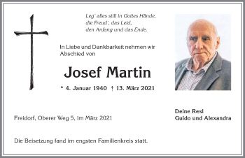 Traueranzeige von Josef Martin von Allgäuer Anzeigeblatt