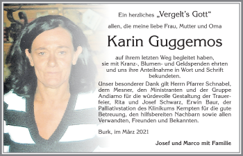 Traueranzeige von Karin Guggemos von Allgäuer Zeitung, Füssen