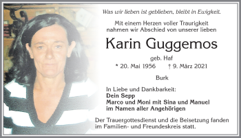 Traueranzeige von Karin Guggemos von Allgäuer Zeitung, Füssen